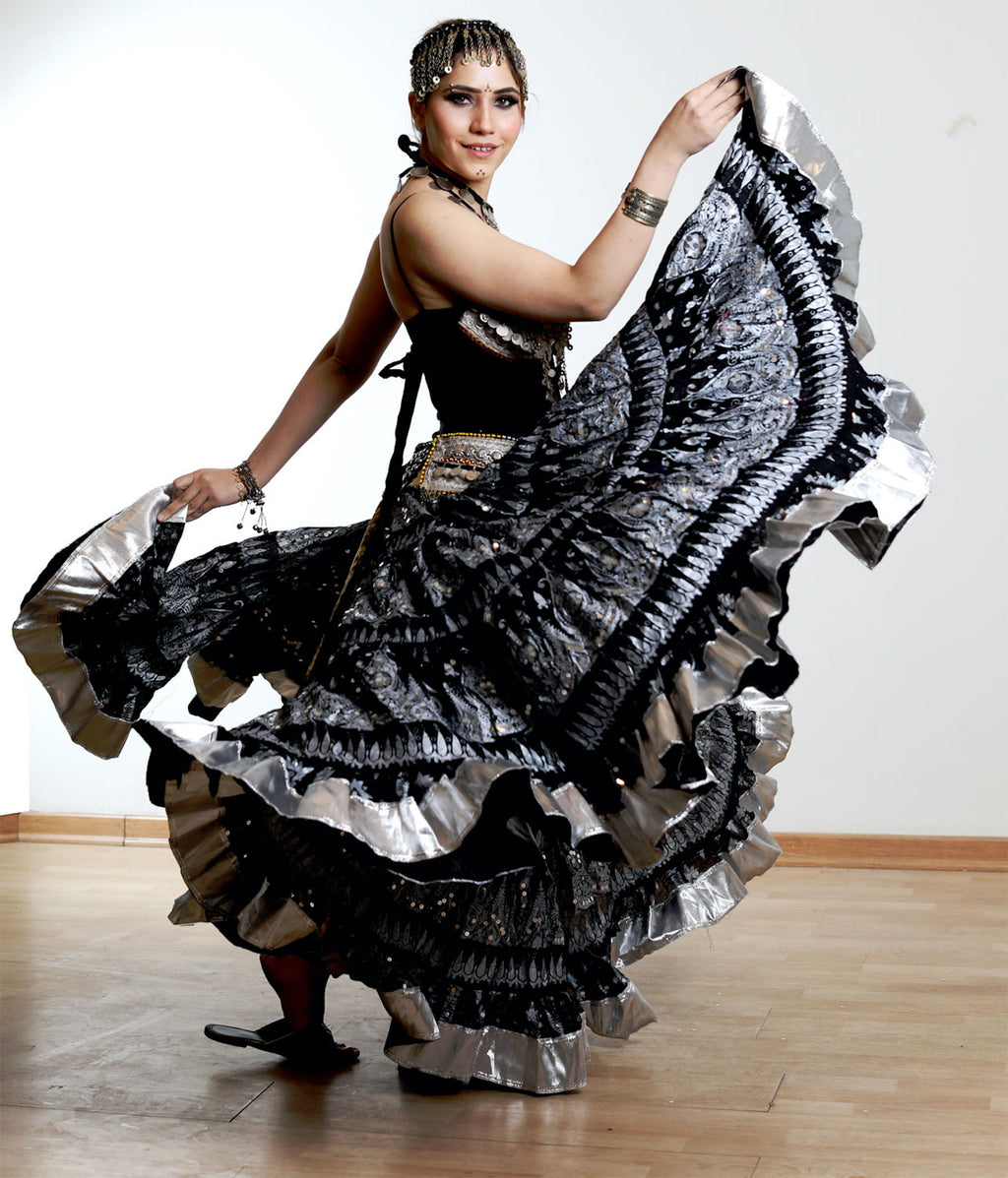 Block print skirt black beauty with shiny silver border