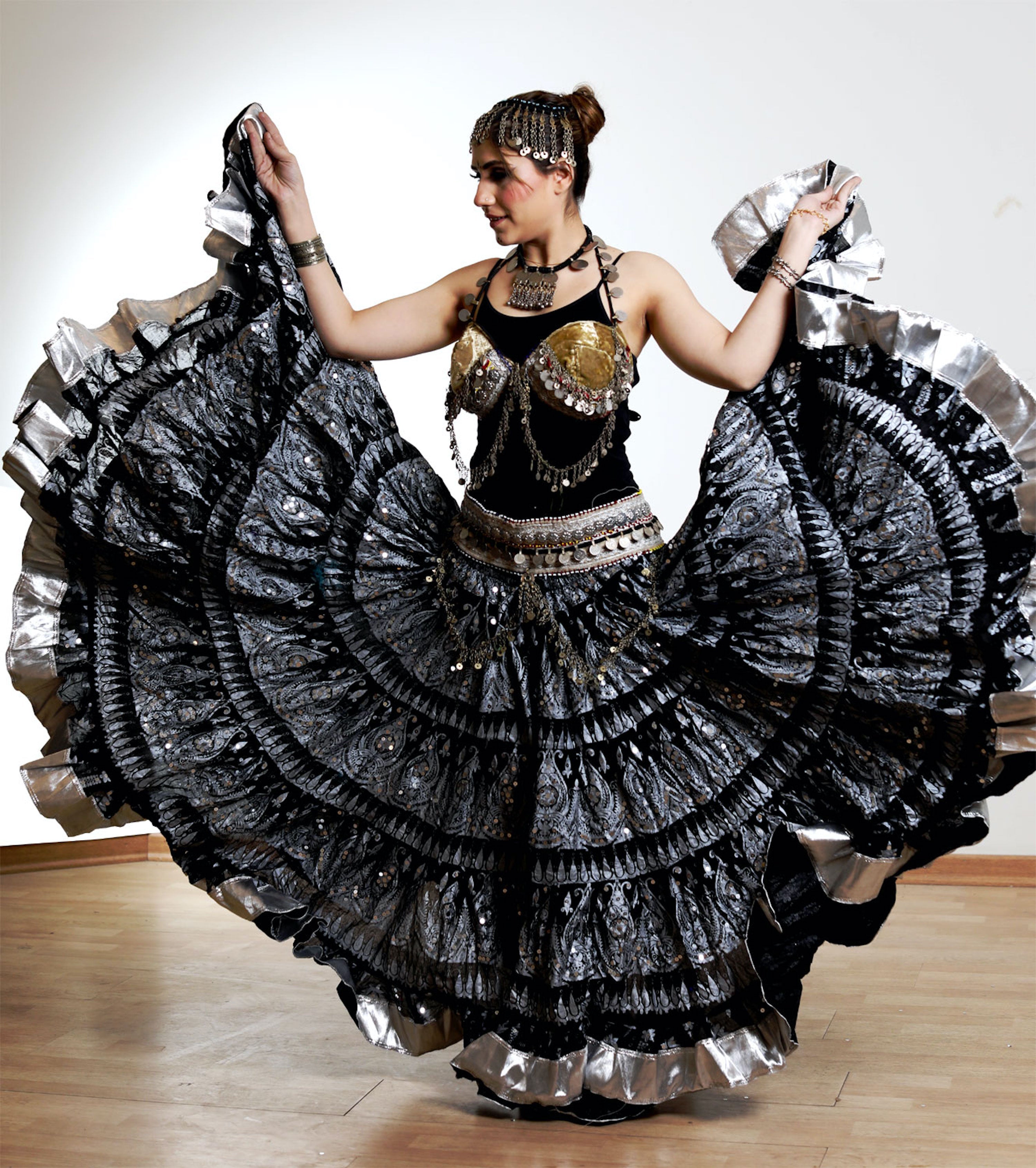 Block print skirt black beauty with shiny silver border