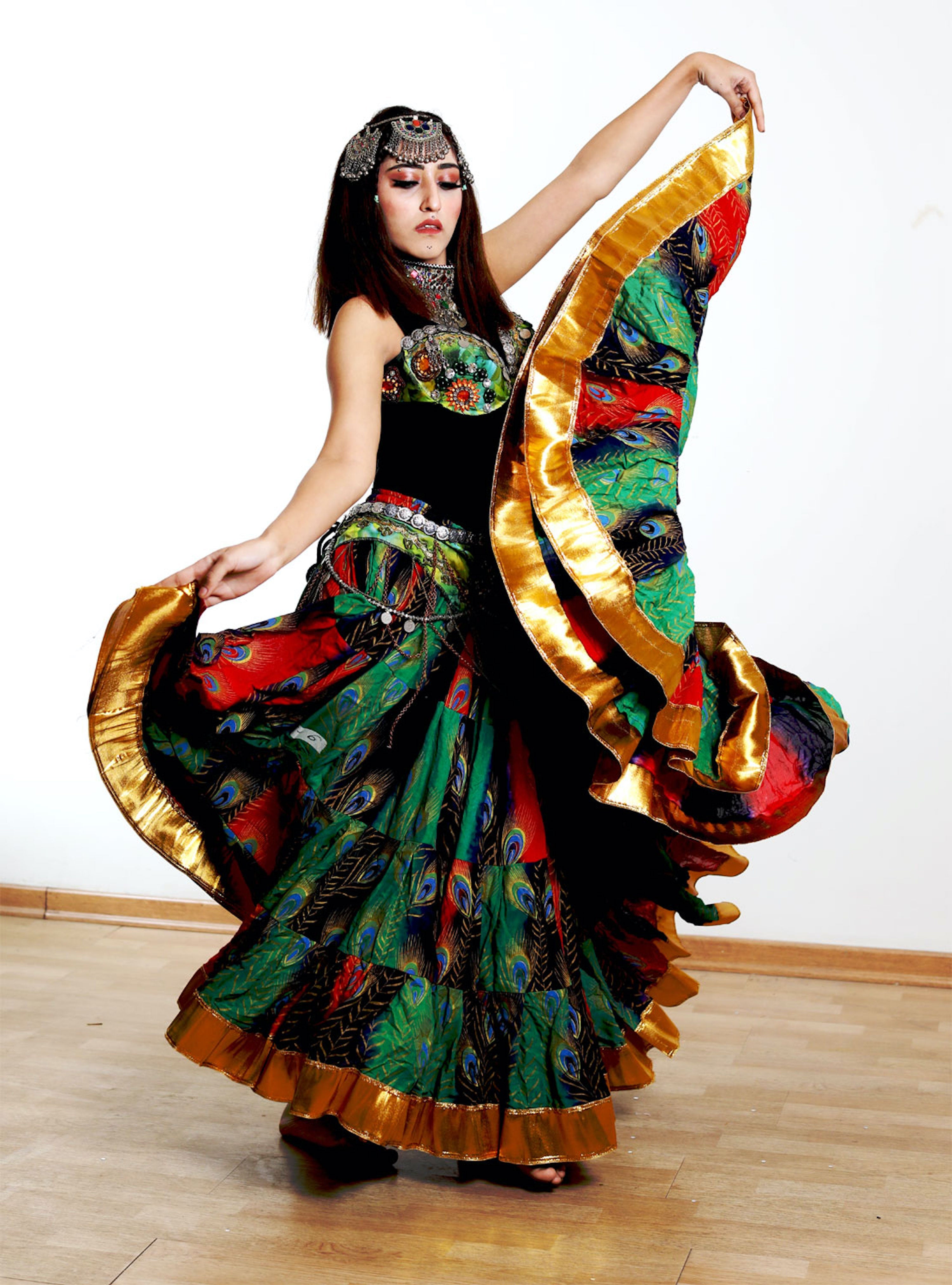 Block print skirt tie dye Beauty 4 Border skirt multi with gold border