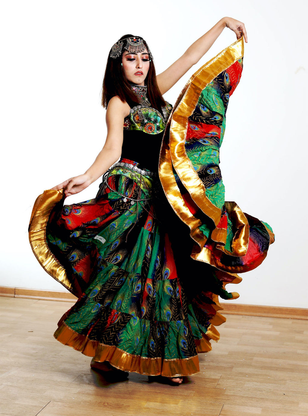 Block print skirt tie dye Beauty 4 Border skirt multi with gold border WLS