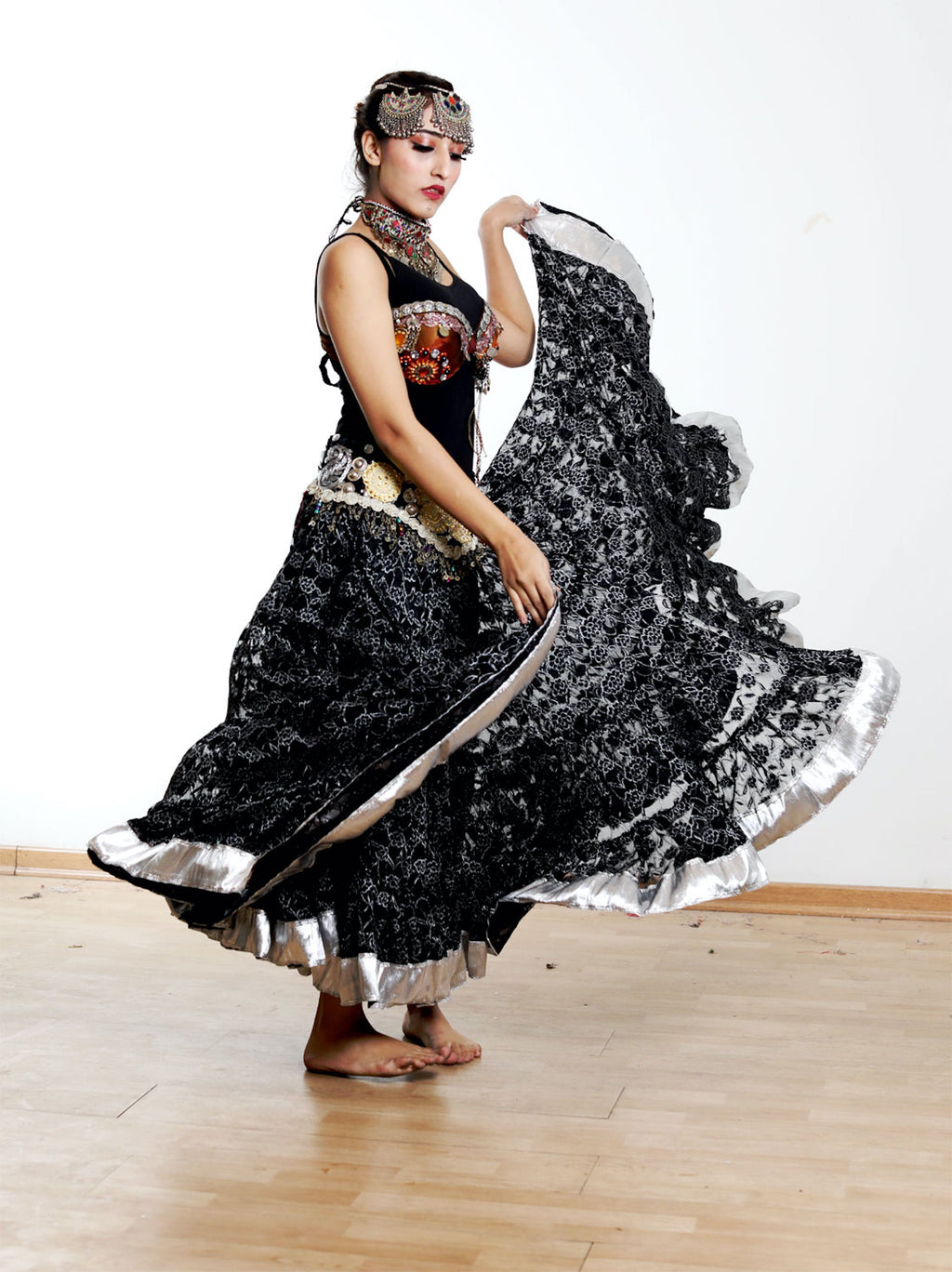 Black lace skirt with silver border