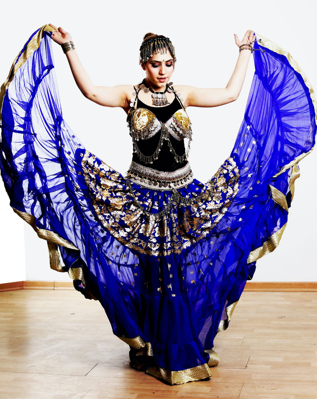 Blue banarsi skirt with gold border WLS