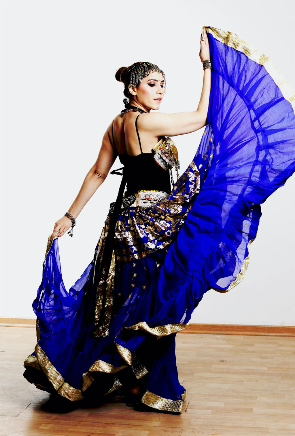 Blue banarsi skirt with gold border WLS