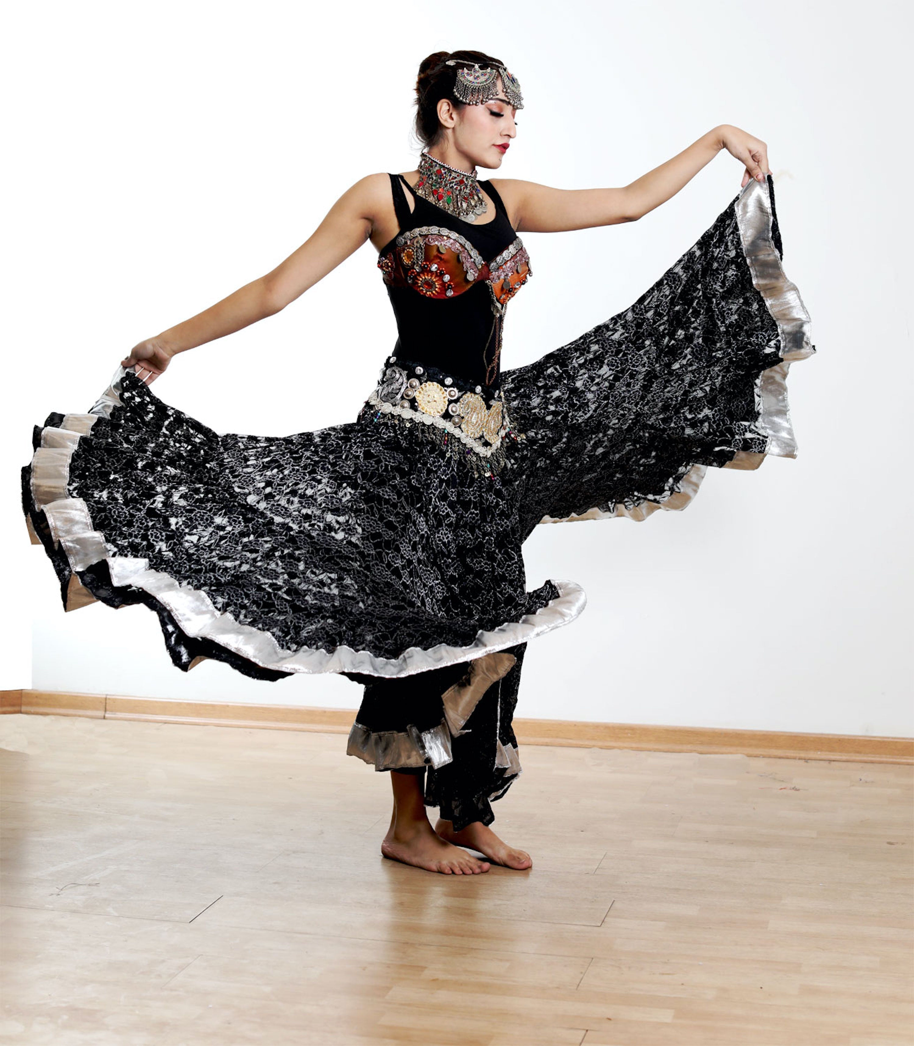 Black lace skirt with silver border WLS