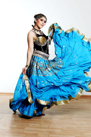 Turqouise banarsi skirt with gold border WS