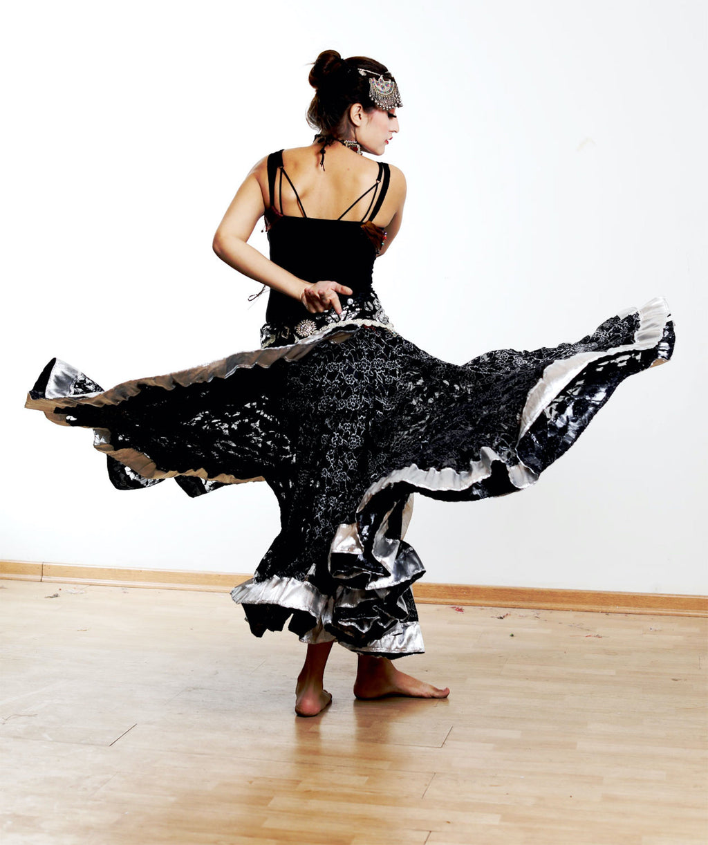 Black lace skirt with silver border WLS