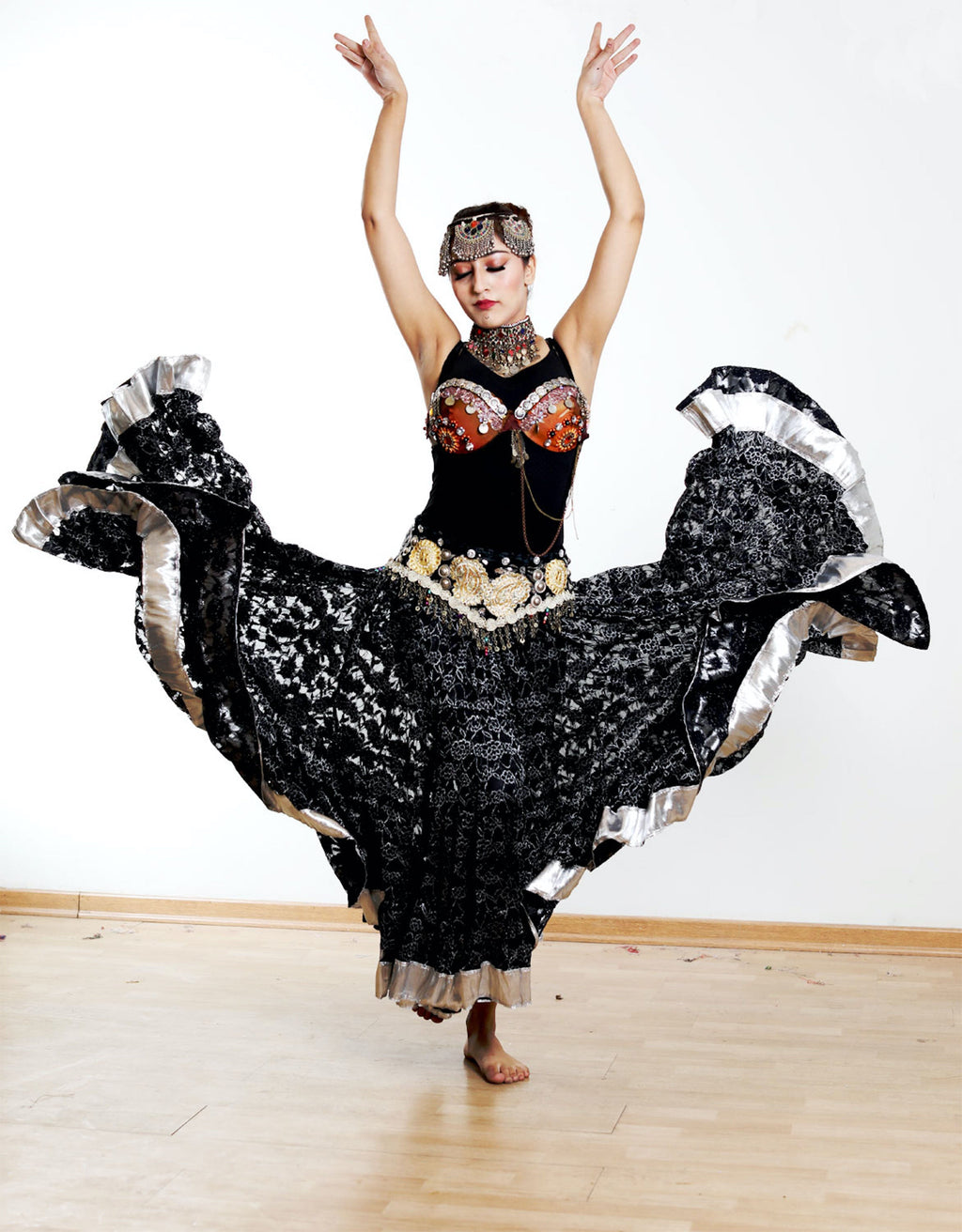 Black lace skirt with silver border WLS