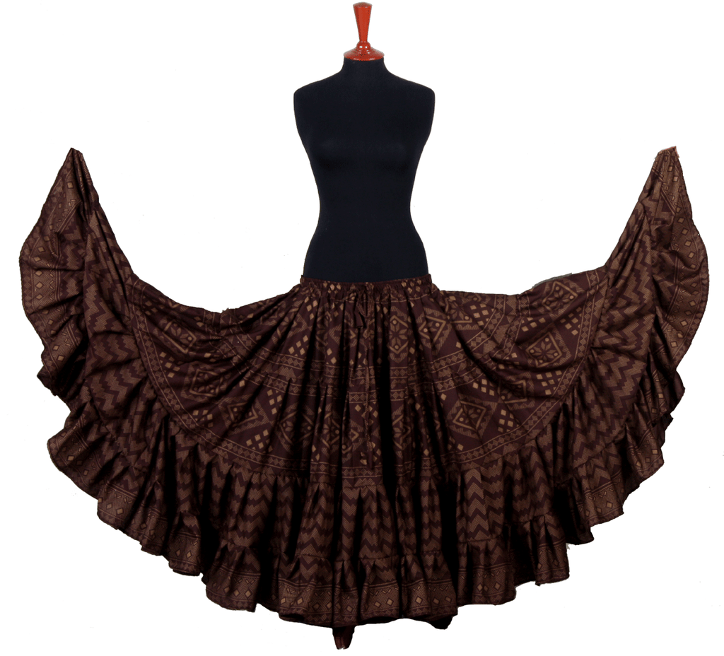 Block print assuit skirt brown/gold in polyester WLS