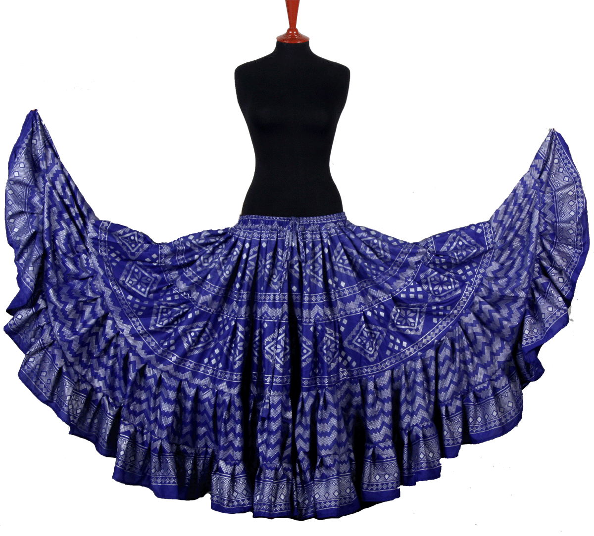 Block print assuit skirt blue/silver in polyester WLS