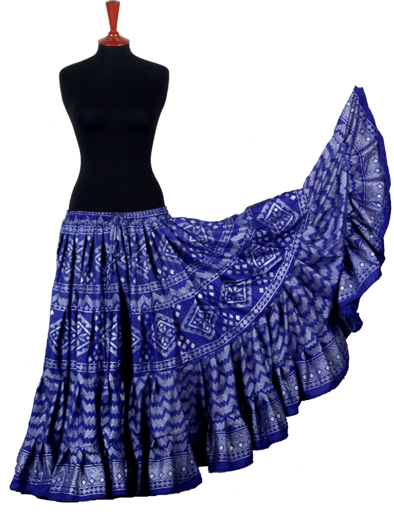 Block print assuit skirt blue/silver in polyester WLS