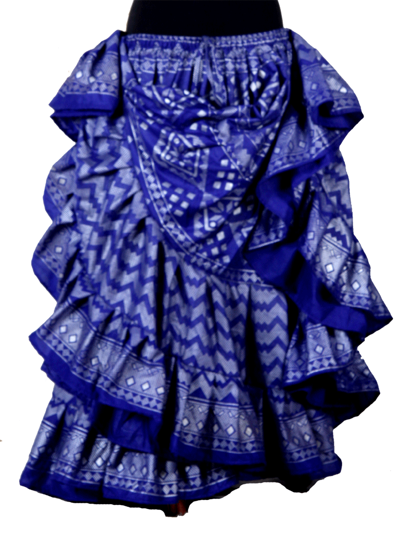 Block print assuit skirt blue/silver in polyester WLS