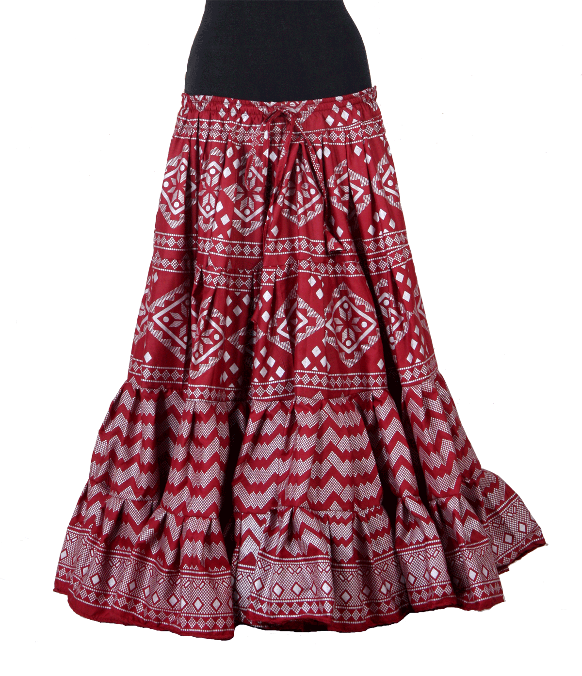 Block print assuit skirt burgundy/silver in polyester WLS