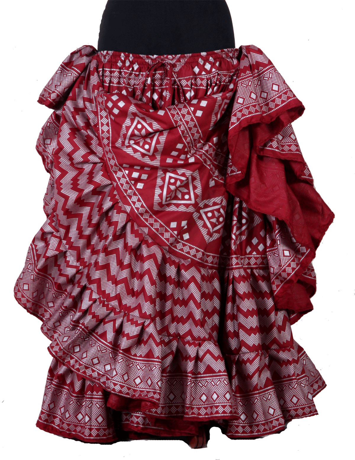 Block print assuit skirt burgundy/silver in polyester WLS
