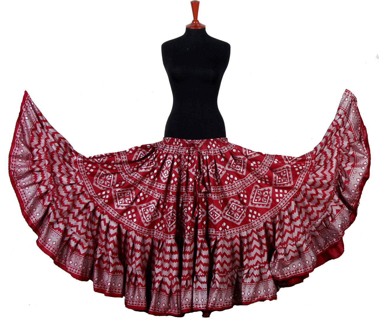 Block print assuit skirt burgundy/silver in polyester