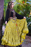 Block print Assuit pattern skirt olive/silver