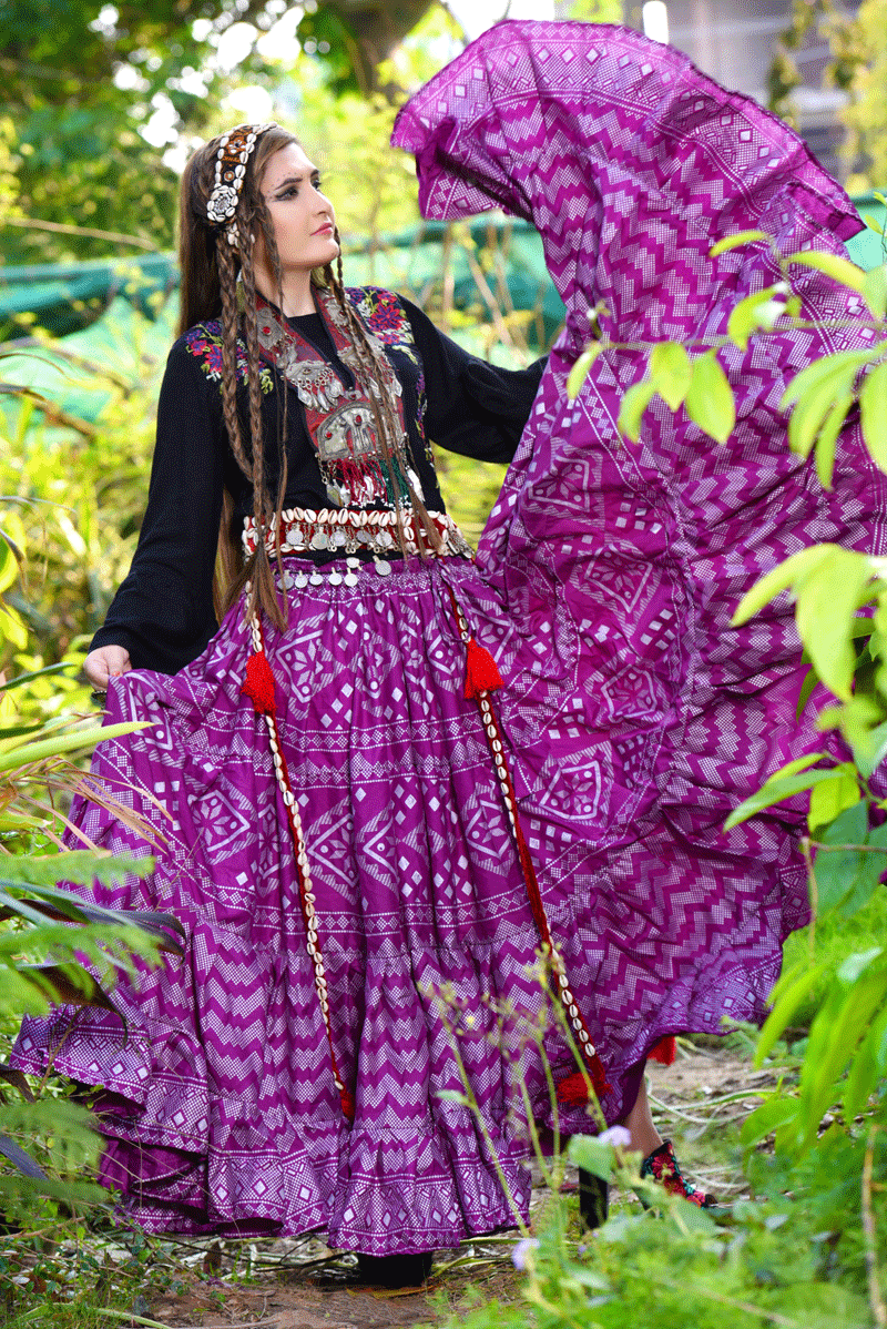 Block print Assuit pattern skirt purple/silver WLS