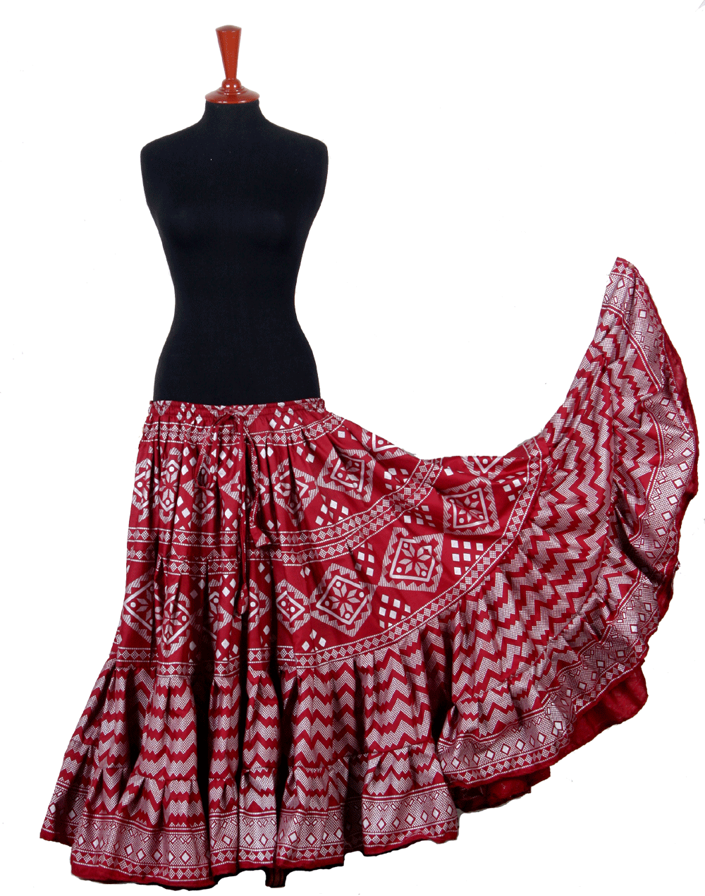 Block print assuit skirt burgundy/silver in polyester WLS