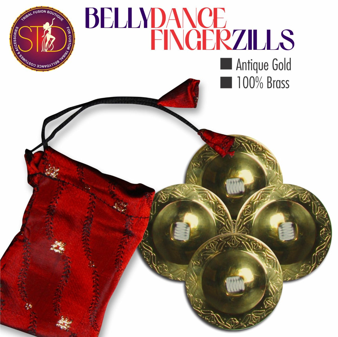 Finger Cymbals / Zills Antique Gold finish 100% Brass 4 pcs Set WS