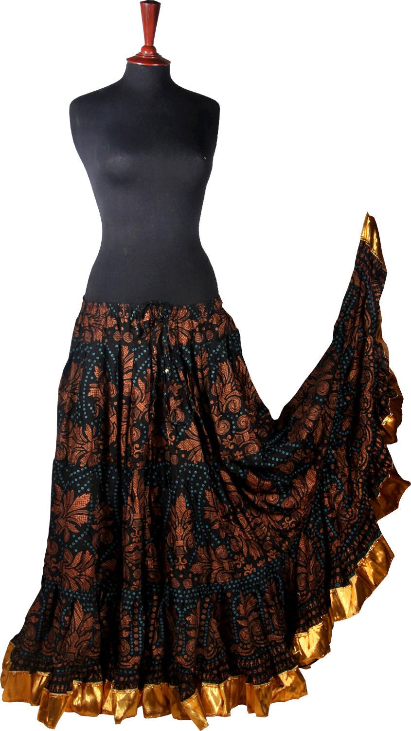 Block print skirt Barock Gold with shiny gold border WLS