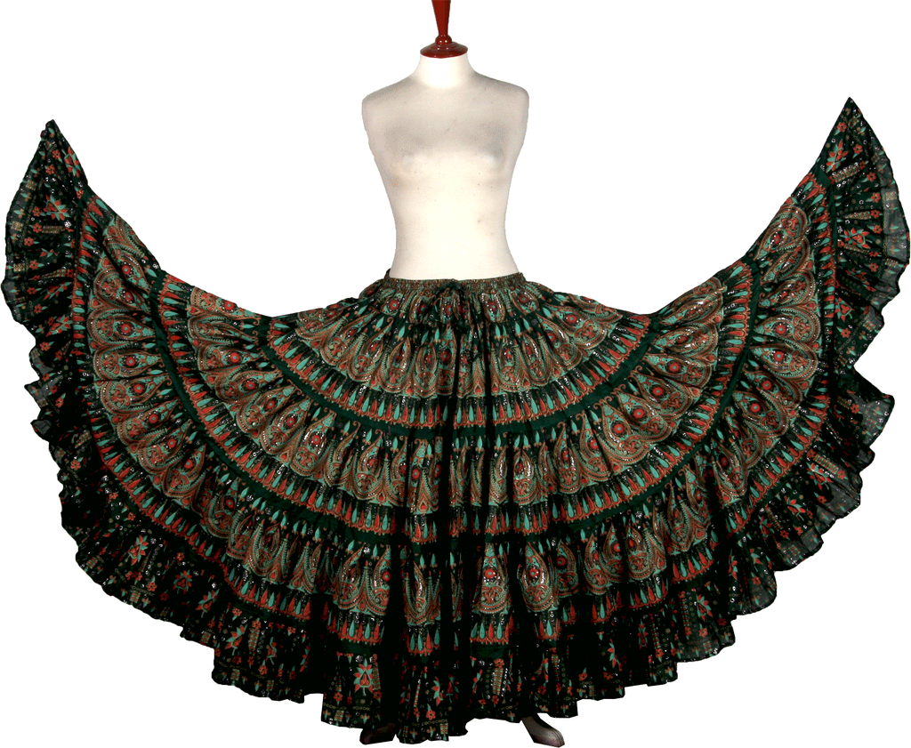Block print skirt beauty skirt dark green WLS
