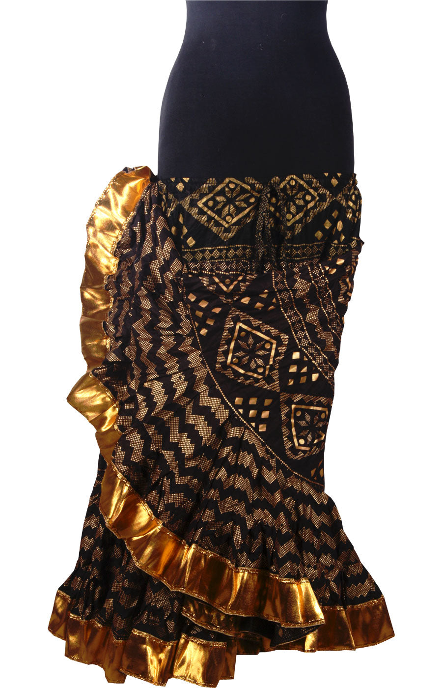 Block print Assuit pattern skirt black/gold with shiny gold border WLS