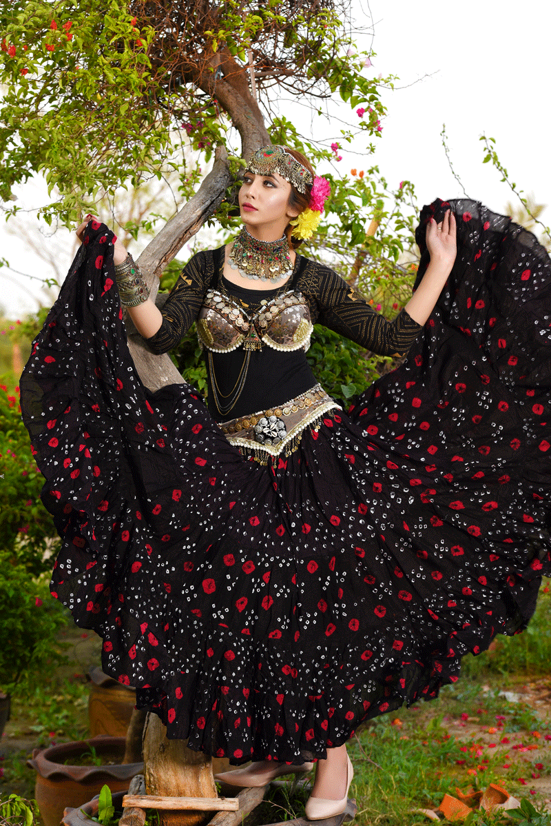 Jaipur multi dot skirt black WLS
