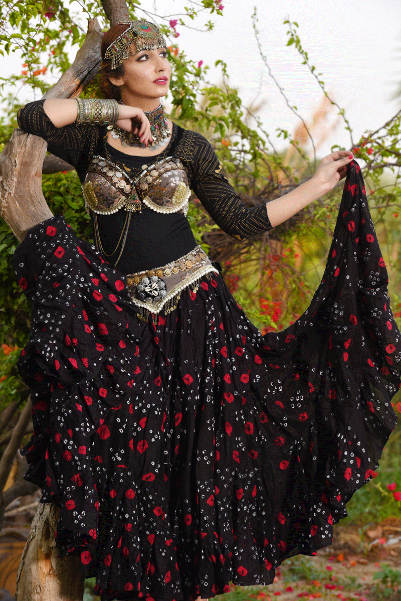 Jaipur multi dot skirt black WLS