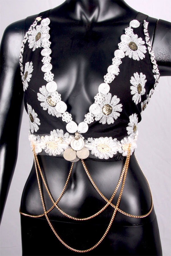 Halter Top Black/White/Gold