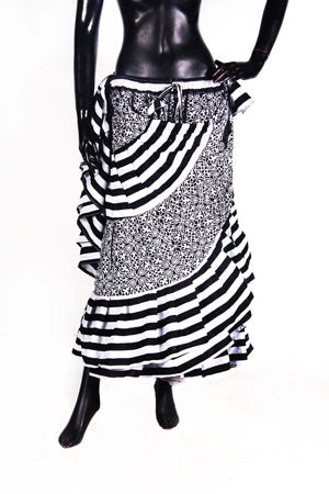 Black/White Stripe Polka Dot Block Print Skirt 25yards