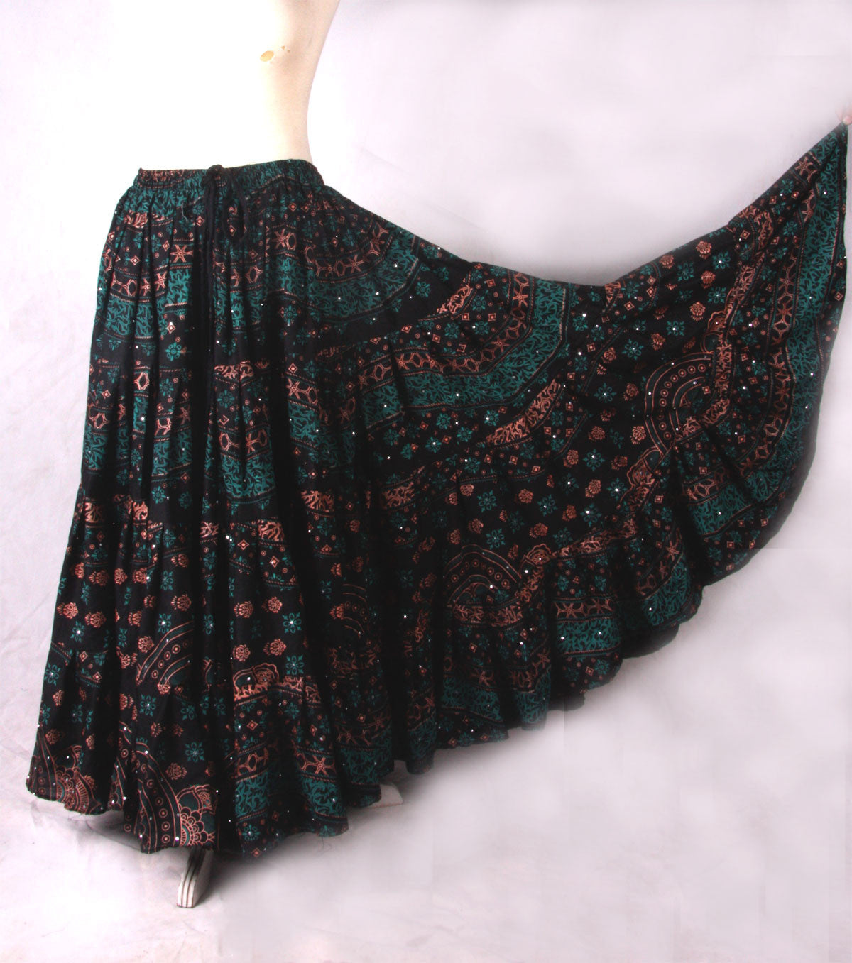 Block print skirt seagreen WLS