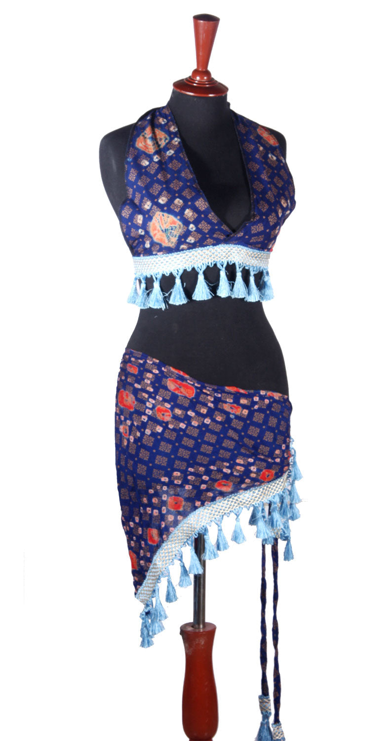 Block print Jaipur Choli/halter top blue/red