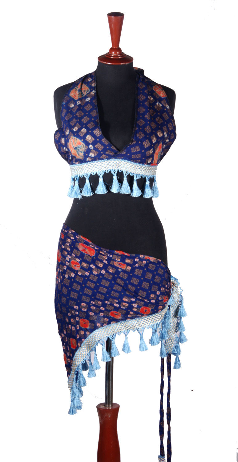 Block print Jaipur Choli/halter top blue/red WS