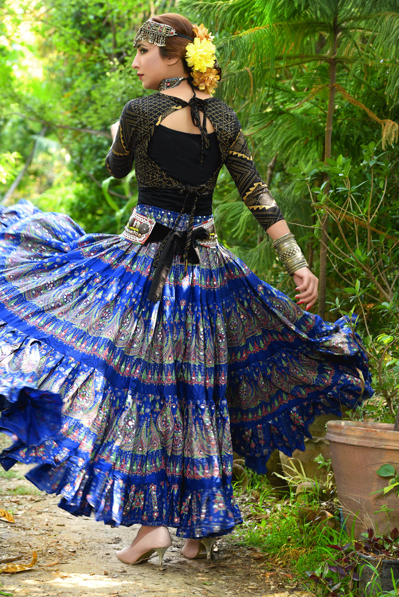 Block print skirt blue beauty WLS