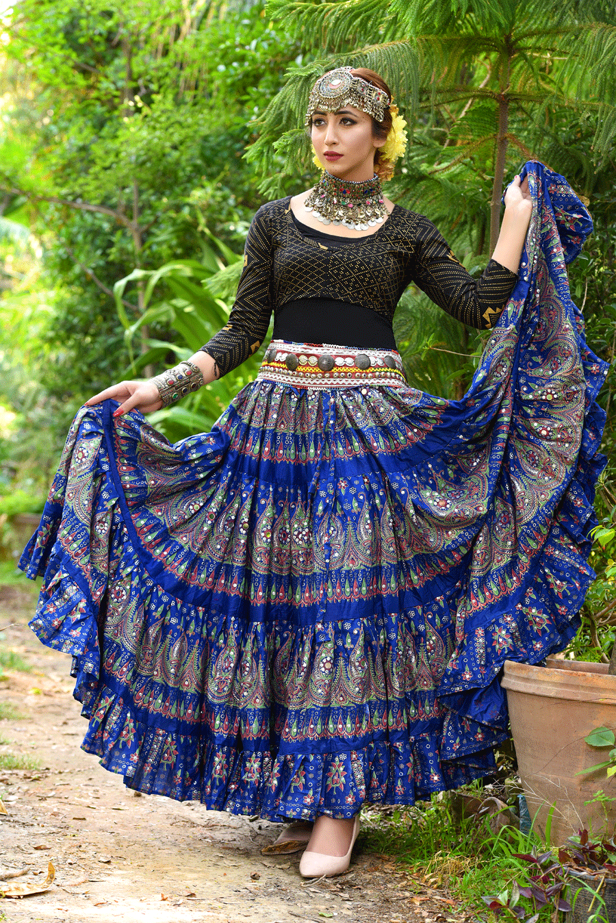 Block print skirt blue beauty WLS