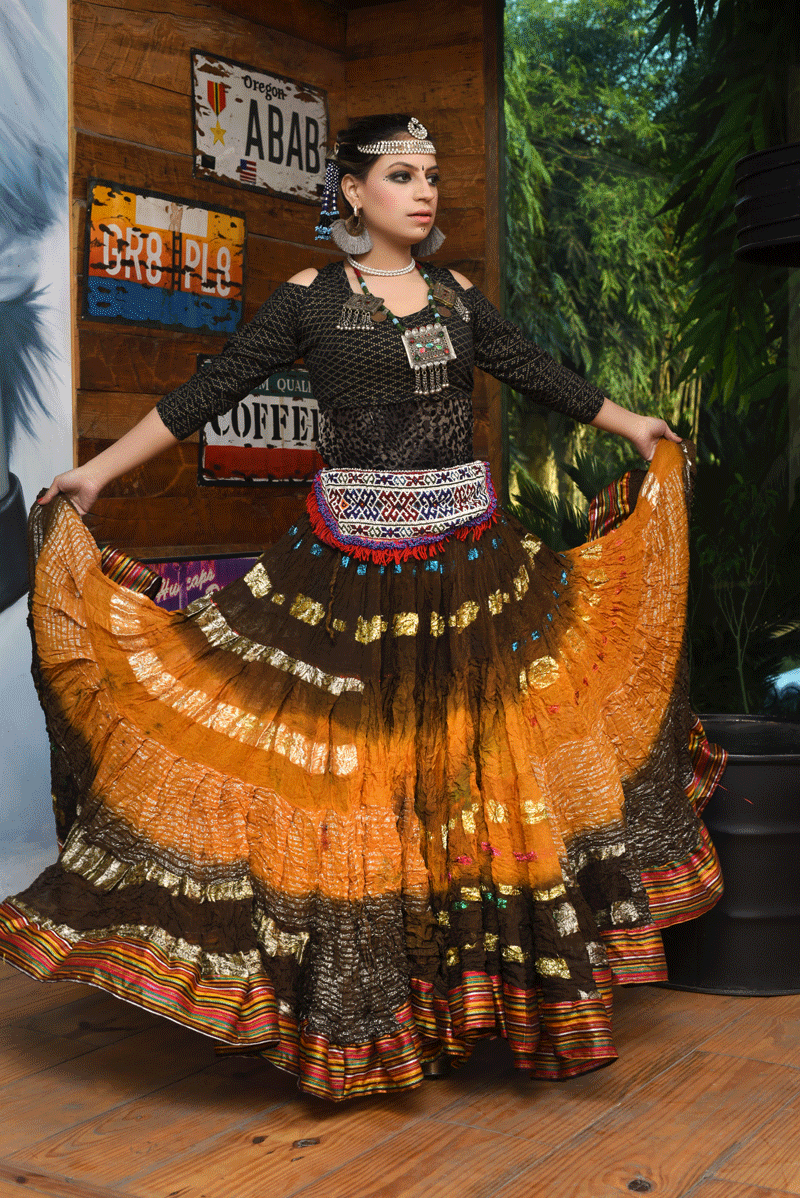 Senoritas skirt mustard brown with padma border WLS