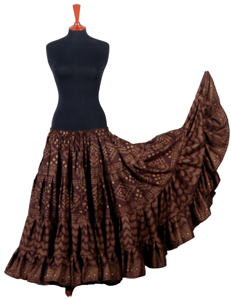 Block print assuit skirt brown/gold in polyester