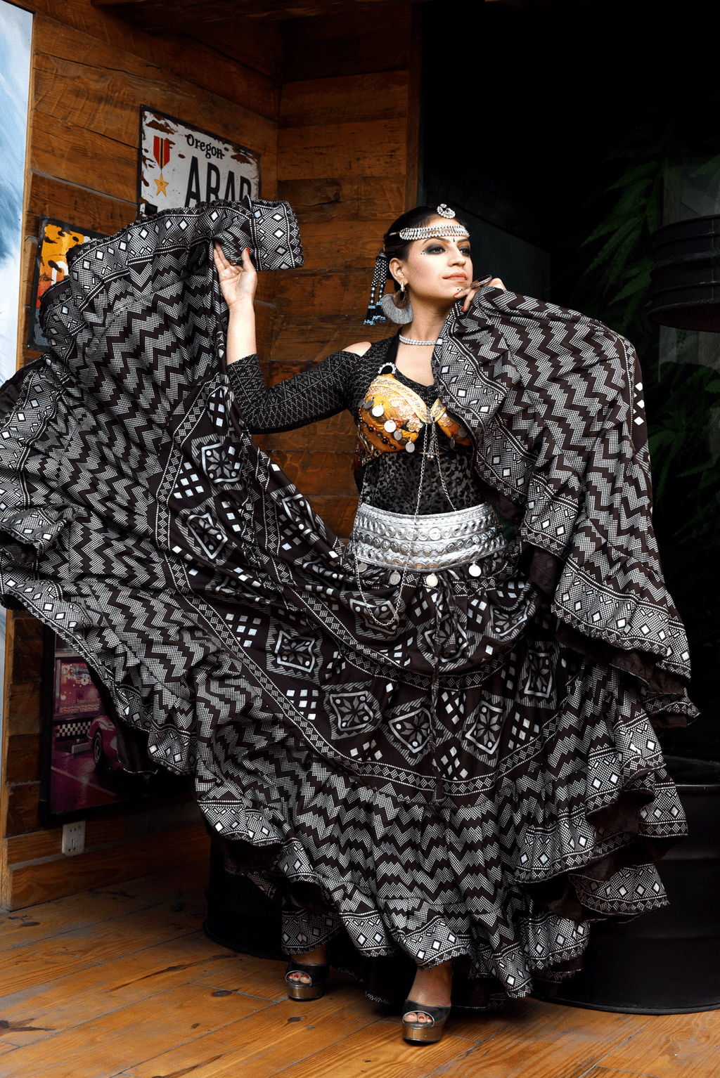 Block print assuit skirt brown/silver in polyester WLS