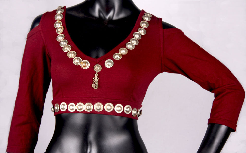 Drop shoulder Cotton lycra Choli BLack & Burgundy WS