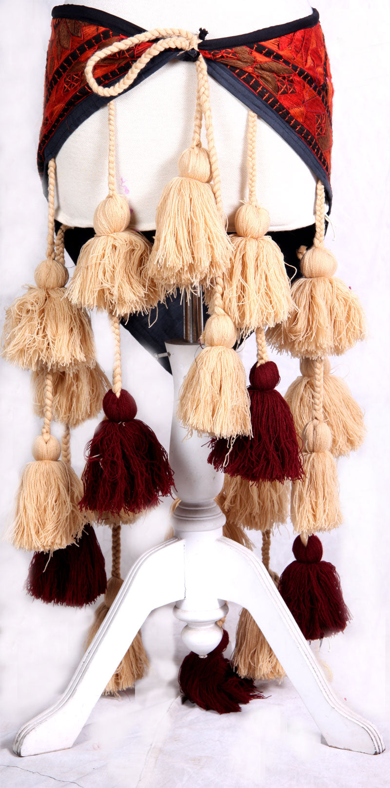 Tribal Embroidery Belt Cum Hipscarf Made From Wool Tassels WS
