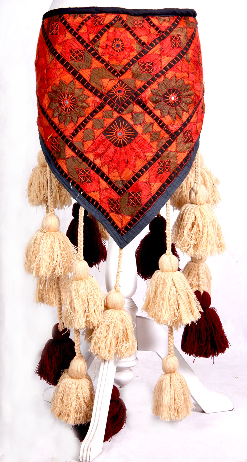 Tribal Embroidery Belt Cum Hipscarf Made From Wool Tassels WS