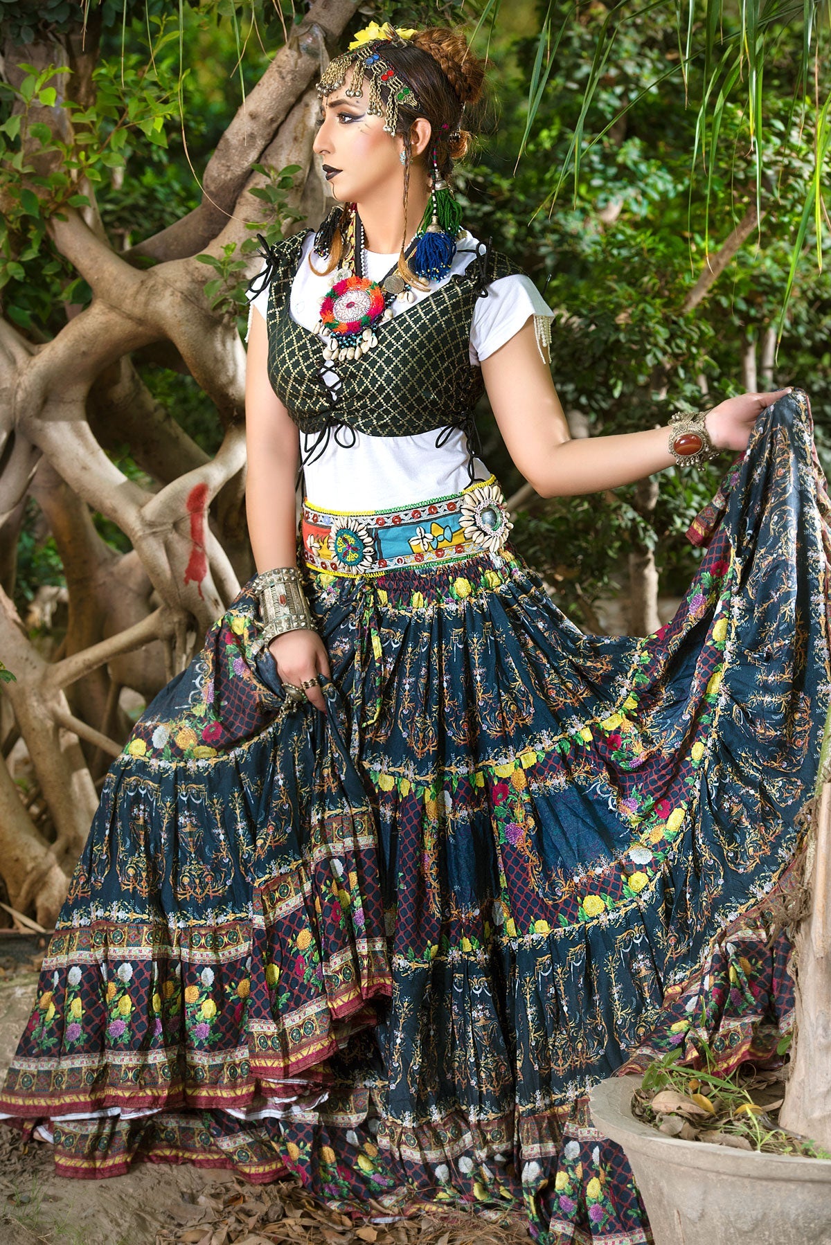 Digital print skirt blue ocean