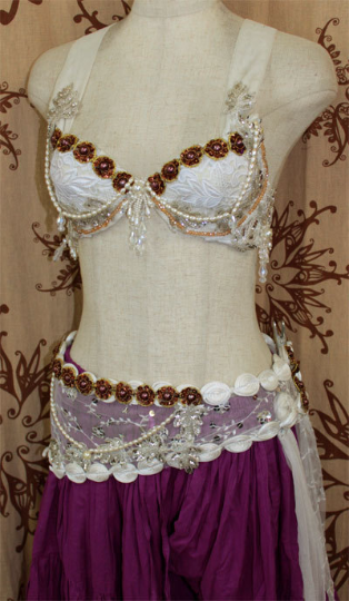 Peacock bra belt set white/silver
