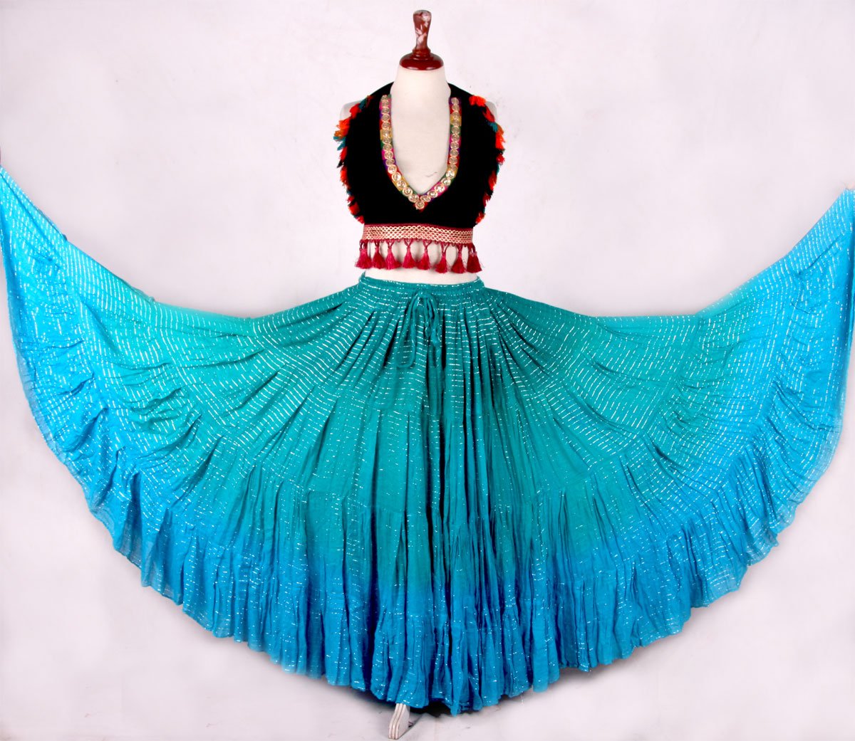 Lurex 3Tone Skirt Shades of Green/Turquoise WLS