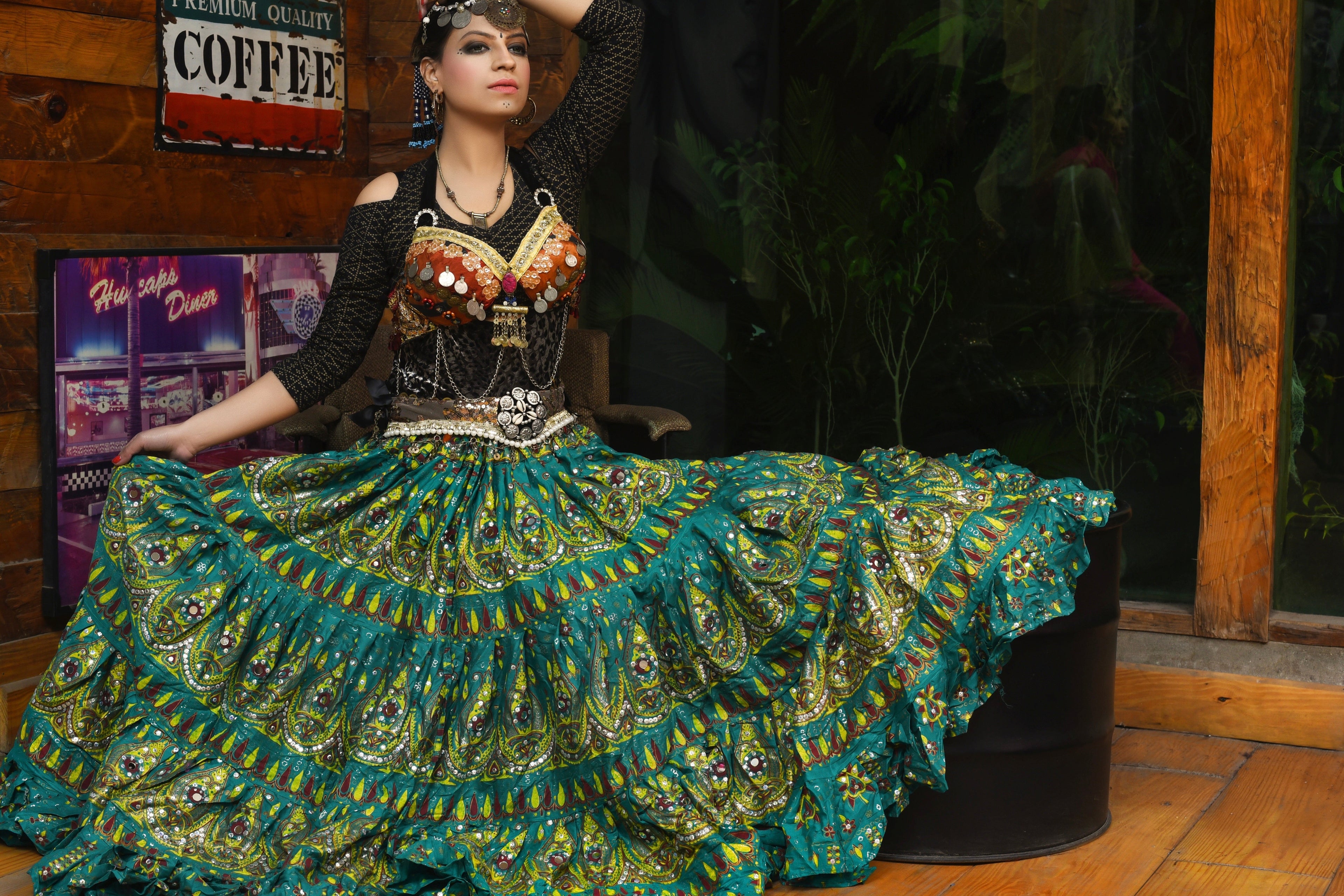 Block print skirt seagreen beauty