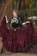 Block print Black Burgundy Stripe skirt