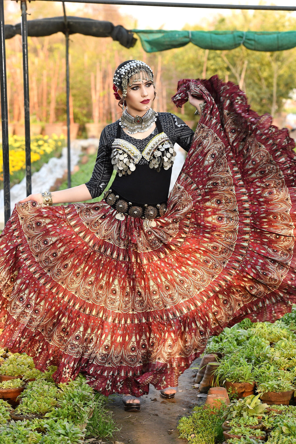 Block print skirt burgundy beauty WLS