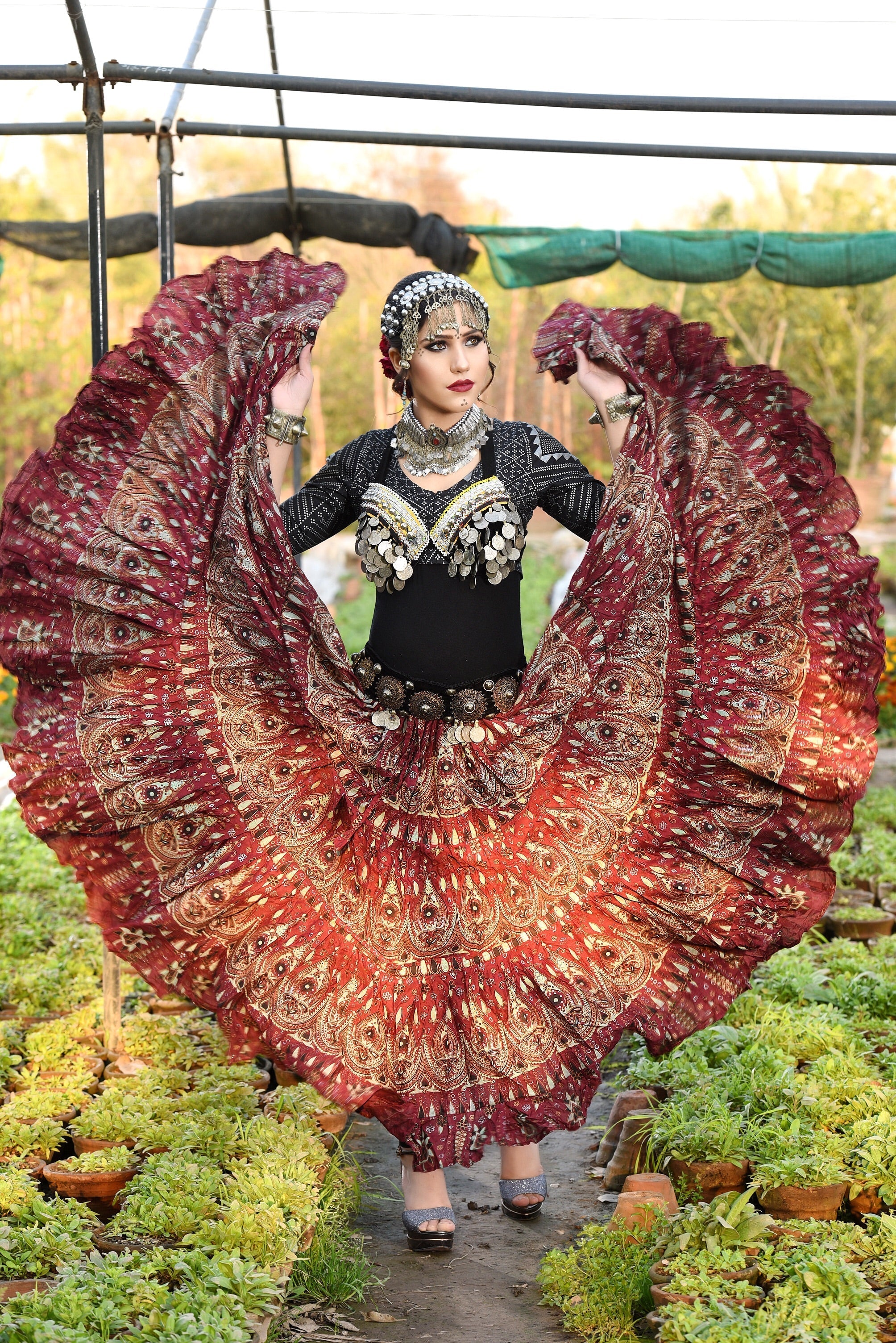 Block print skirt burgundy beauty WLS