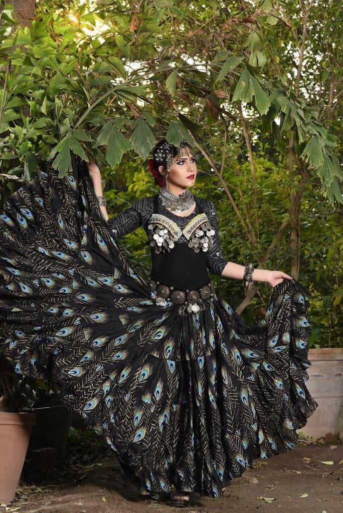 Block print skirt peacock WLS