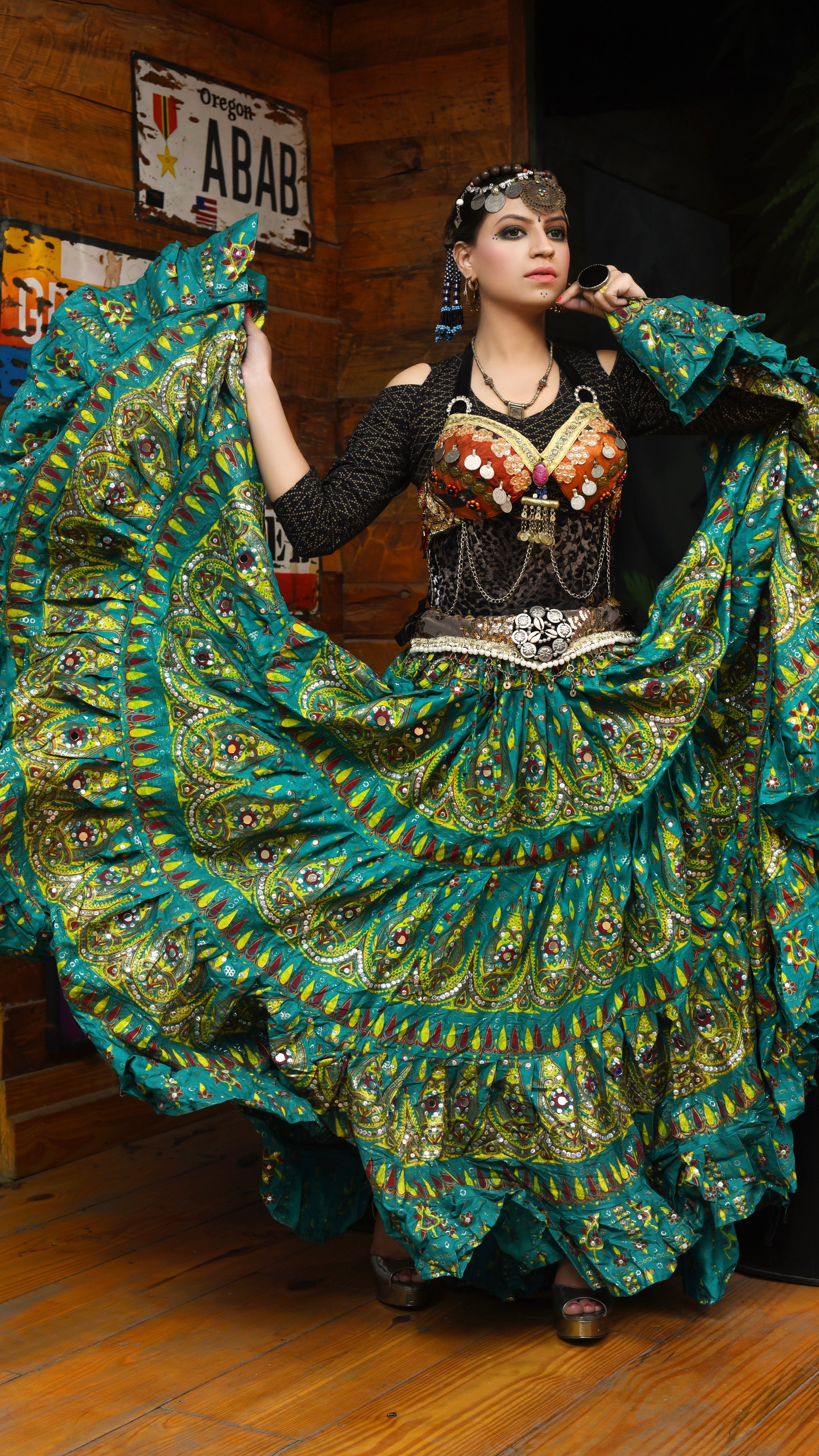 Block print skirt seagreen beauty