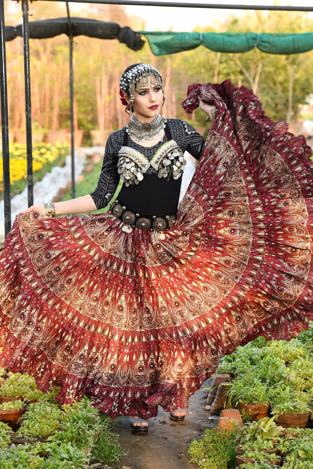 Block print skirt burgundy beauty